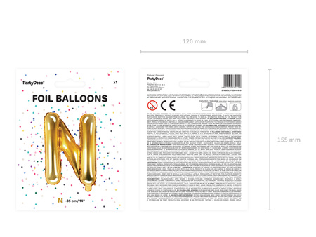 Balon foliowy Litera ''N'', 35cm, złoty