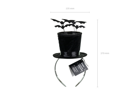 Opaska Cylinder z Nietoperzami, 19x26 cm, czarny