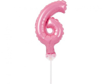 Balon foliowy 13 cm na patyczku "Cyfra 6", różowa