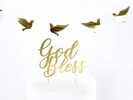 Topper na tort God Bless, złoty, 27,5cm
