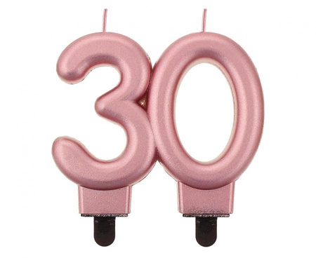 Świeczka cyferka, 30, metalik różowo-złota, 8.0 cm