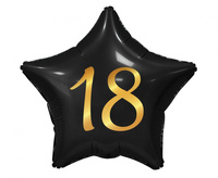 Balon foliowy 18, gwiazda czarna, nadruk złoty, 19 cali