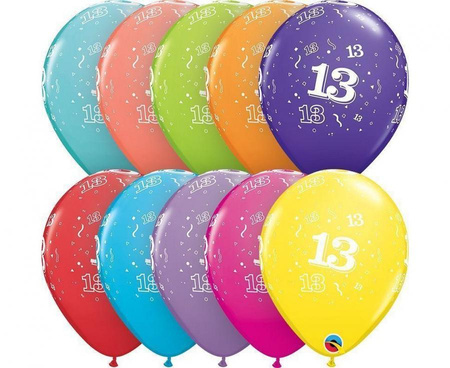 Balon 11" z nadr. "13", pastel mix tropikalny / 6 szt.