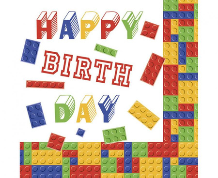 Serwetki pap. Building Blocks Birthday, 33 x33 cm, 20 szt.