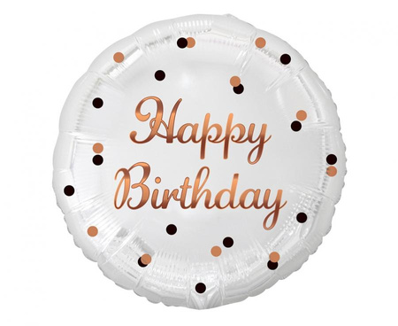 Balon foliowy Happy Birthday, biały, nadruk różowo-złoty, 18 cali