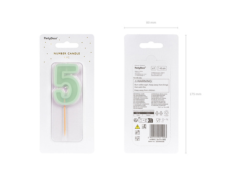 Świeczka urodzinowa Cyferka 5, zielony, 6 cm
