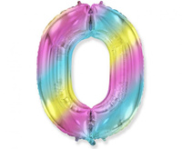 Balon foliowy - "Number 0" gradient pastelowy, 85 cm