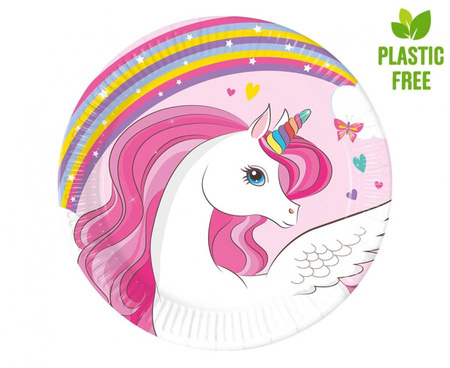 Talerzyki papierowe Unicorn Rainbow Colors, next generation, 20cm, 8 szt. (plastic-free)