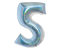 Balon foliowy , Cyfra 5, holograficzna srebrna, 76 cm