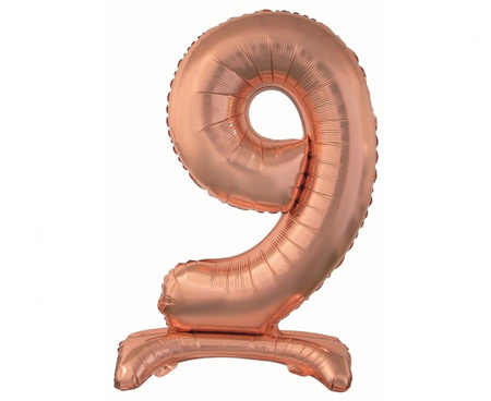 Balon foliowy Cyfra stojąca 9, różowo-złota, 74 cm