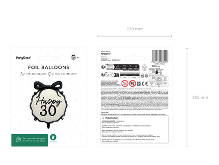 Balon foliowy pastylka Happy ''30'', 47.5x45 cm, mix