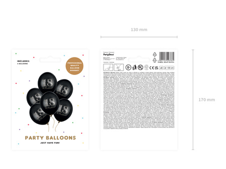 Balony 30cm, 18 & Brilliant, Pastel Black (1 op. / 6 szt.)