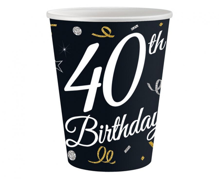 Kubeczki papierowe 40 Birthday, 250 ml/ 6 szt.