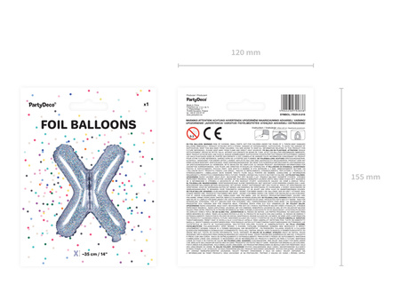 Balon foliowy Litera ''X'', 35cm, holograficzny
