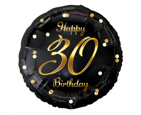 Balon foliowy Happy 30 Birthday, czarny, nadruk złoty, 18 cali
