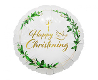 Balon foliowy Happy Christening (krzyż i gołąbek), 18"