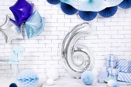 Balon foliowy Cyfra ''6'', 86cm, srebrny