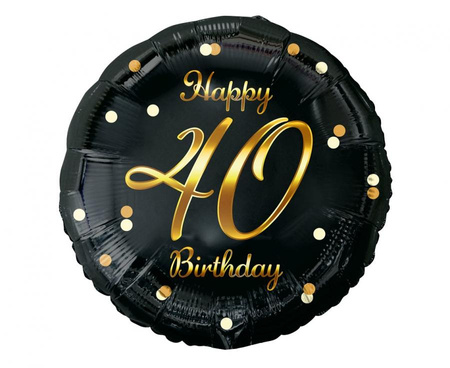 Balon foliowy Happy 40 Birthday, czarny, nadruk złoty, 18 cali
