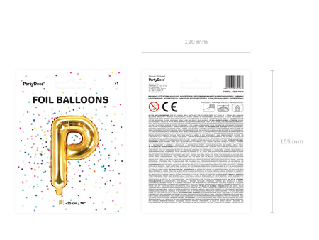 Balon foliowy Litera ''P'', 35cm, złoty