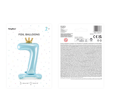 Stojący balon foliowy cyfra ''7'', 84 cm, błękit