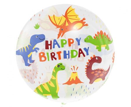 Balon Aqua - kryształowy, Happy Birthday (dinozaury), 20 cali