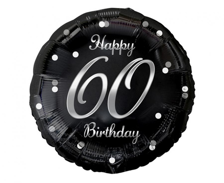 Balon foliowy Happy 60 Birthday, czarny, nadruk srebrny, 18"