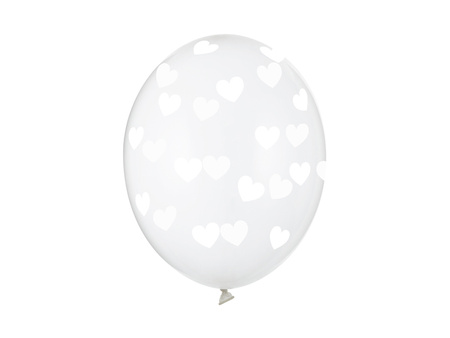 Balony 30cm, Serduszka, Crystal Clear (1 op. / 6 szt.)