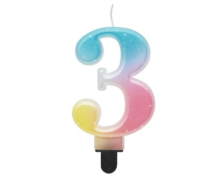 Świeczka cyferka 3, ombre, pastelowa, 8 cm
