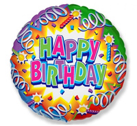 Balon foliowy 18" - "Happy Birthday (serpentyny)" (okrągły)