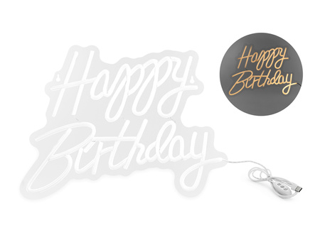Neon LED - Happy Birthday, biały,  40 x 29.5 cm