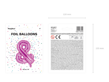 Balon foliowy &, 35cm, ciemny różowy