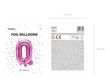 Balon foliowy Litera ''Q'', 35cm, ciemny różowy
