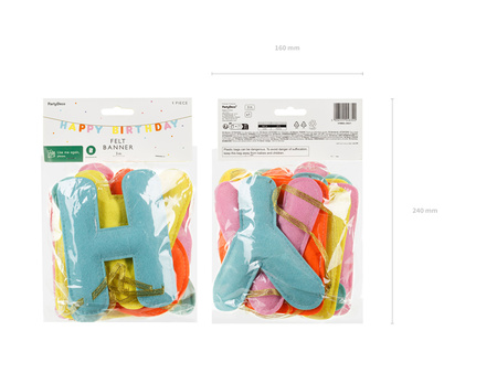 Baner filcowy, Happy Birthday, mix, 3m