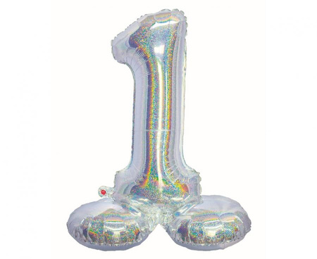 Balon foliowy , Cyfra stojąca 1, holograficzna srebrna, 72 cm