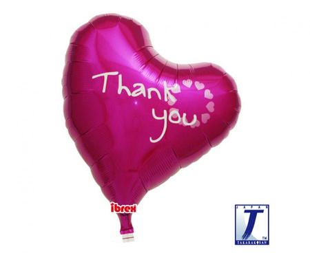 Balon foliowy, serce Sweet 14", Thank you, magenta, packed