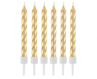 Świeczki z podstawkami, zakręcone złote, 8 cm, 12 szt.