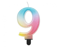 Świeczka cyferka 9, ombre, pastelowa, 8 cm