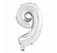 Balon foliowy "Cyfra 9", srebrna, 35 cm