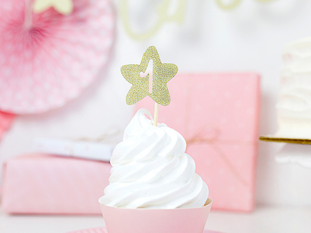 Dekoracje do muffinek 1st Birthday, złoty (1 op. / 6 szt.)