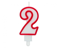 Świeczka cyferka "2", czerwony kontur 7 cm