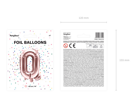 Balon foliowy Litera ''Q'', 35cm, różowe złoto