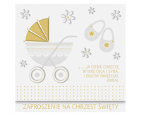 Zaproszenie kwadrat 120x120 Chrzest Dziecięce - Chłopiec, Dziewczynka, Jasne, Religia, Tłoczenie, Złote, 10 szt.