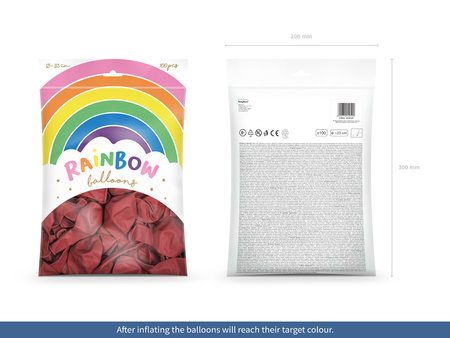 Balony Rainbow 23cm metalizowane, czerwony (1 op. / 100 szt.)