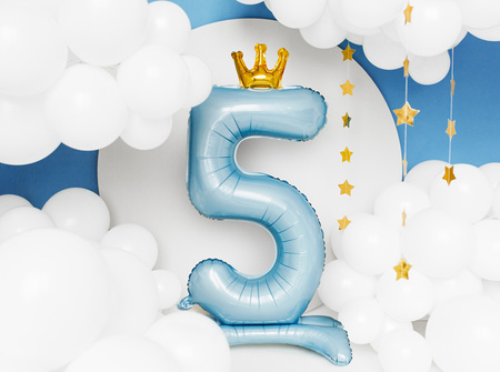 Stojący balon foliowy cyfra ''5'', 84 cm, błękit
