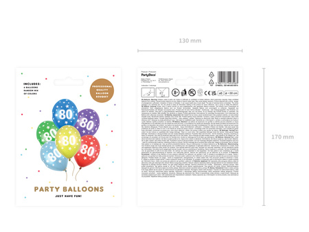 Balony 30cm, 80th Birthday, Metallic Mix (1 op. / 6 szt.)