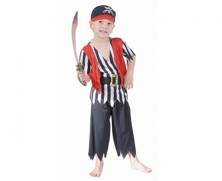 Zestaw dla dzieci Pasiasty Pirat (bluzka z kamizelką, spodnie, pasek, chustka), rozm. 92/104 cm