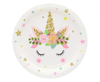 Talerzyki pap. Jednorożec, 18 cm, 6 szt.