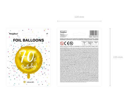 Balon foliowy 70th Birthday, złoty, 45cm