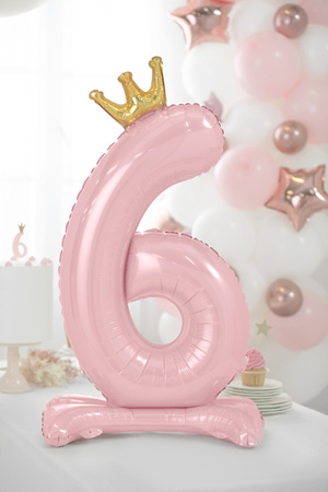 Stojący balon foliowy cyfra ''6'', 84 cm, jasny różowy