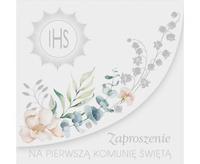 Zaproszenie kwadrat ZKW 120x120 Komunia Dziecięce - Chłopiec, Dziewczynka, Srebrne, 10 szt.
